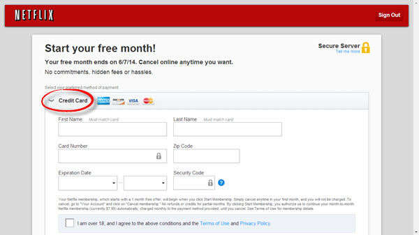 Página de pagamento Netflix com Getflix